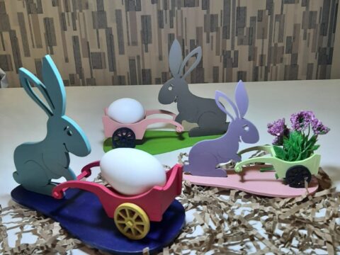 Laser Cut Easter Bunny With Cart Free Vector