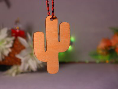 Laser Cut Cactus Shape Wood Ornament Free Vector