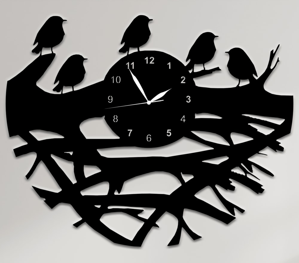 Laser Cut Birds & Nest Wall Clock Free Vector