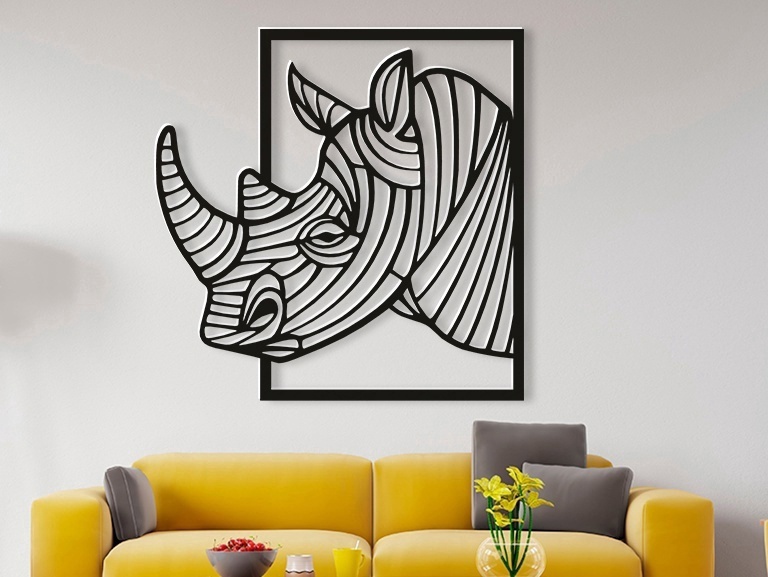 Laser Cut Rhino Head Wall Decor DXF File