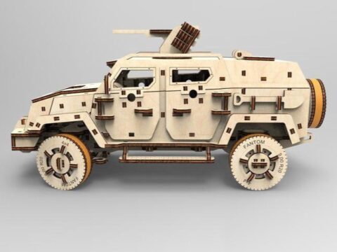 Laser Cut Armored Car 3D Puzzle 3mm Free Vector