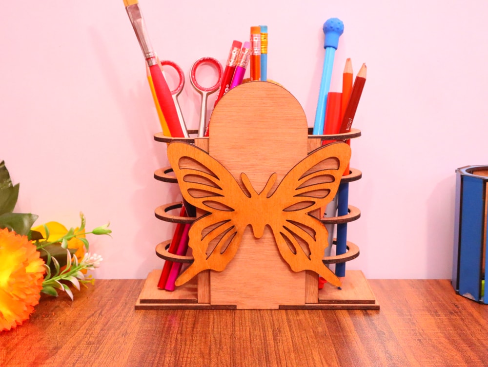 Laser Cut Butterfly Desk Pen Holder 3mm Free Vector - ARABIC CNC