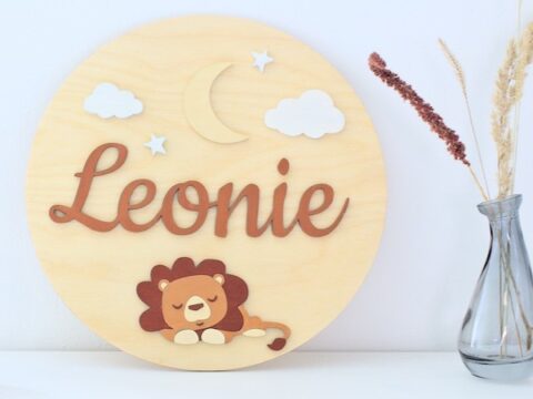 Laser Cut Cute Lion Name Sign Free Vector