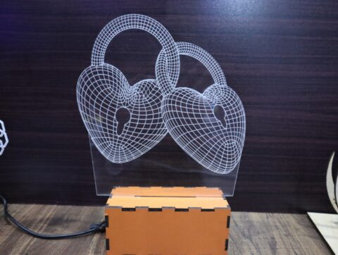 Laser Cut Heart 3D Illusion Lamp Acrylic 3mm Free Vector