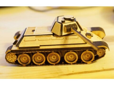 Laser Cut Wooden Tank T-34 3D Puzzle 3mm DXF File
