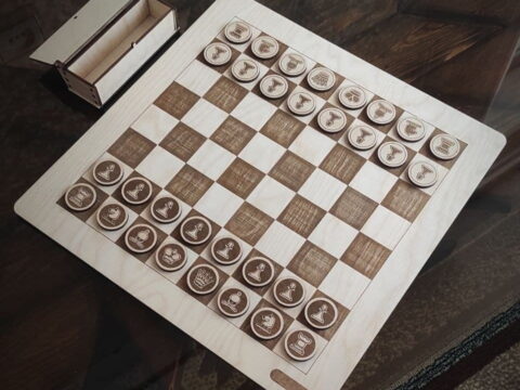 Laser Cut Wooden Chess Board And Pieces Free Vector