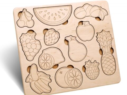 Laser Cut Fruits Learning Activity Wooden Board Free Vector