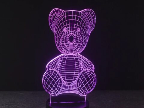 Laser Cut Teddy Bear 3D Illusion Lamp Free Vector