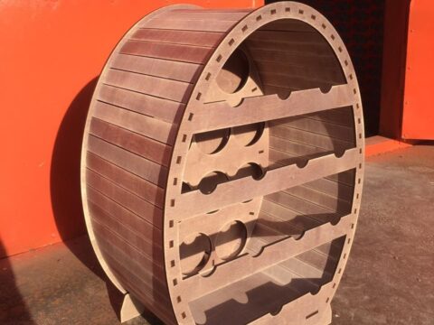 Laser Cut Wooden Wine Rack for 14 Bottles Wine Barrel Design Free Vector