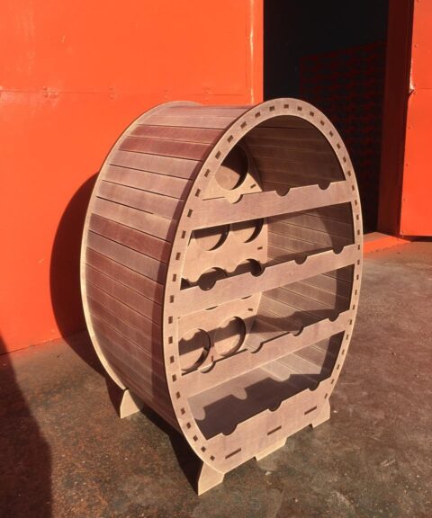 Laser Cut Wooden Wine Rack for 14 Bottles Wine Barrel Design Free Vector