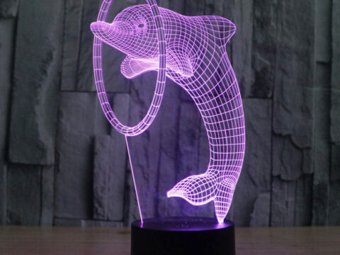 Laser Cut Dolphin 3D Illusion Lamp LED Night Light PDF File