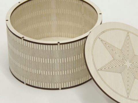 Laser Cut Engrave Round Wooden Box With Lid Flex Box DXF File