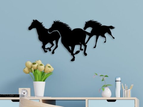 Laser Cut Running Horses Wall Art Free Vector