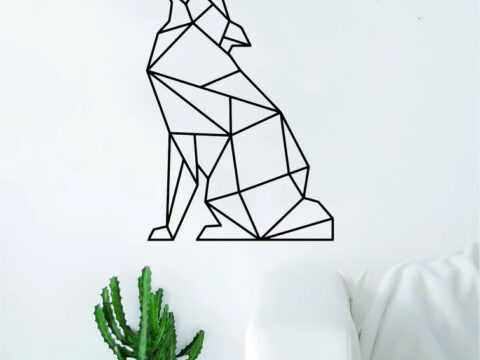Laser Cut Geometric Wolf Howling Animal Wall Decor Art DXF File