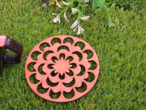 Laser Cut Wooden Flower Tea Coaster Free Vector