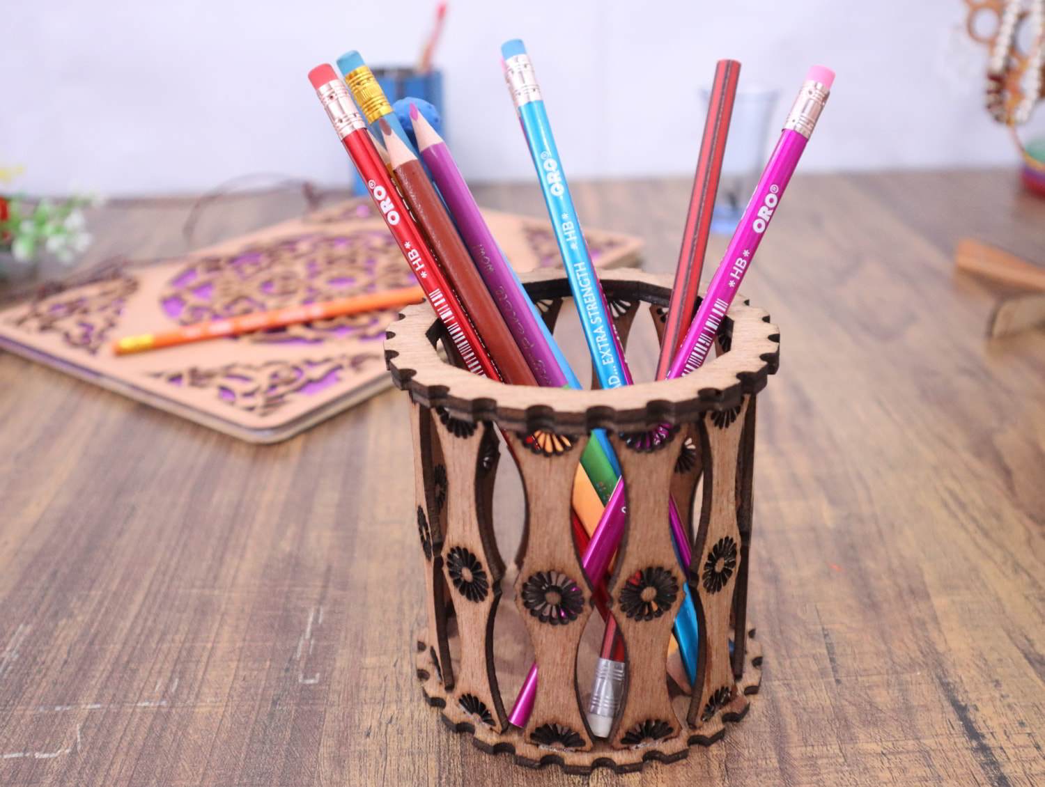 Laser Cut Pen Holder 3mm Free Vector - ARABIC CNC