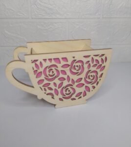 Laser Cut Wooden Tea Cup Planter Flower Pot Free Vector