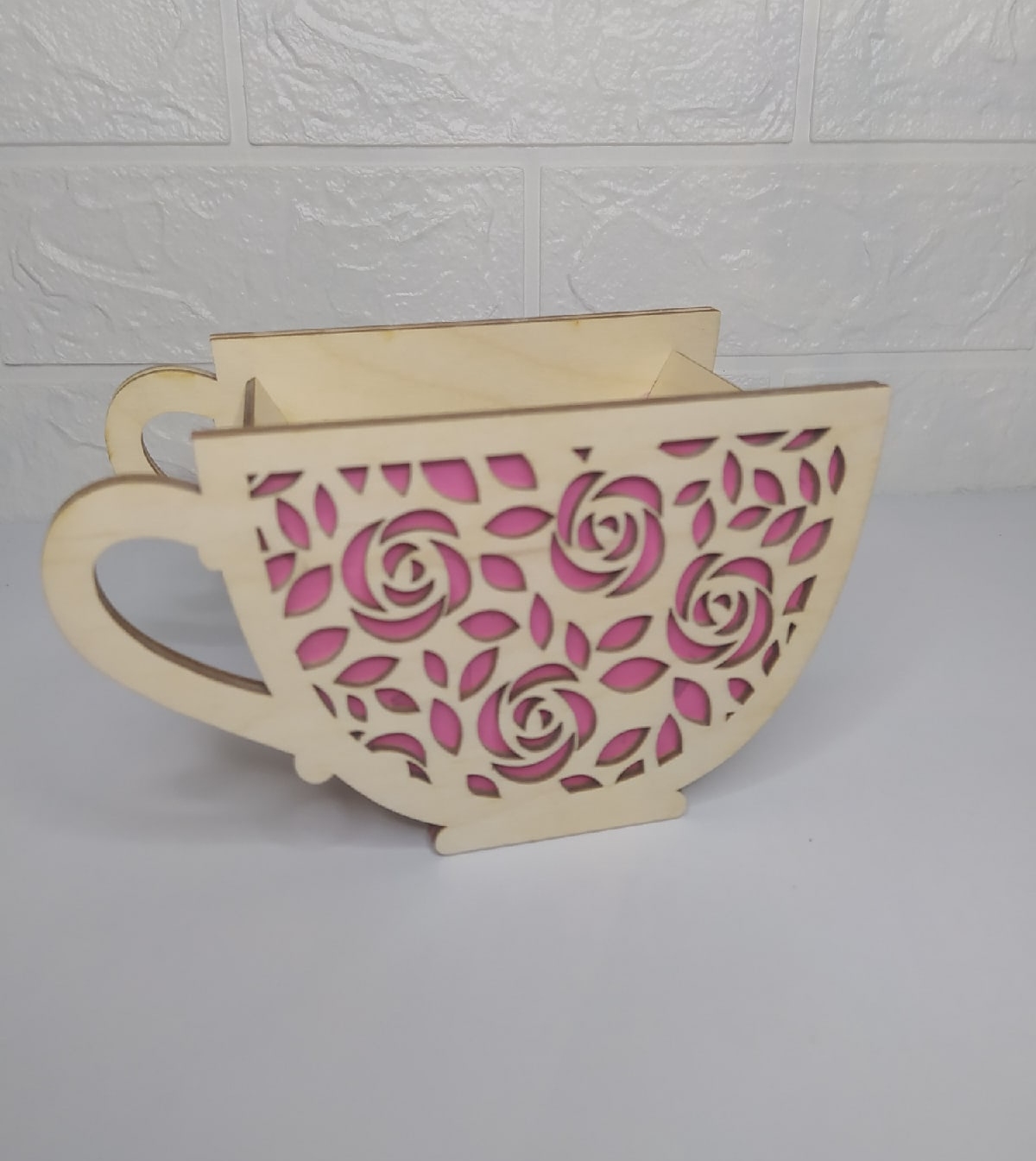 Laser Cut Wooden Tea Cup Planter Flower Pot Free Vector