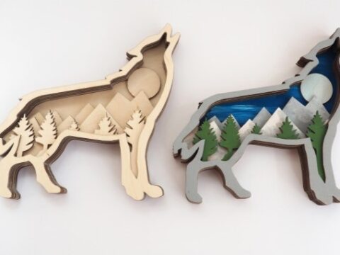 Laser Cut Wooden Wolf 3D Layered Art Free Vector