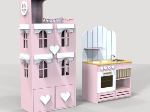 Laser Cut Barbie Doll Kitchen Kids Doll House Kitchen DXF File