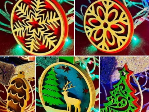 Laser Cut 3D Layered Christmas Ornaments Free Vector