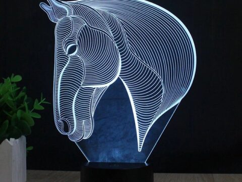 Laser Cut Horse Head 3D Optical Illusion Lamp Free Vector