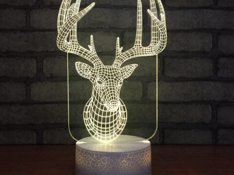 Laser Cut Deer Head Christmas Decor 3D Illusion Lamp Free Vector