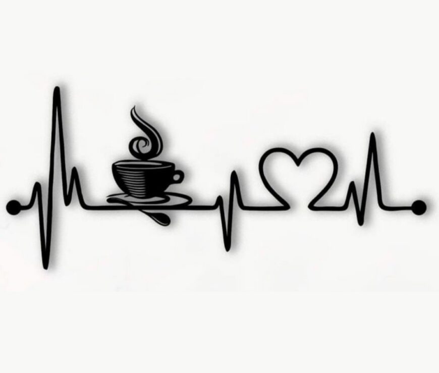 Laser Cut Coffee Heartbeat Lifeline Wall Art Free Vector - Arabic Cnc