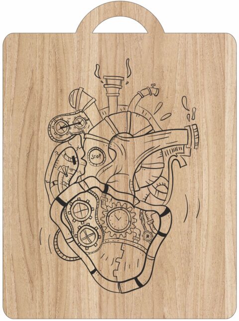 Laser Engraving Mechanical Heart Art On Cutting Board Free Vector