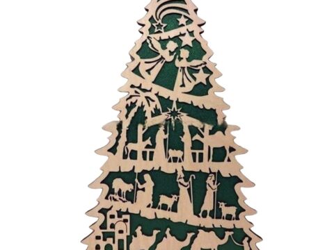 Laser Cut Christmas Tree With Nativity Scene Free Vector