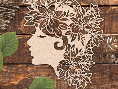 Laser Cut Engrave Girl Head With Floral Hair Free Vector