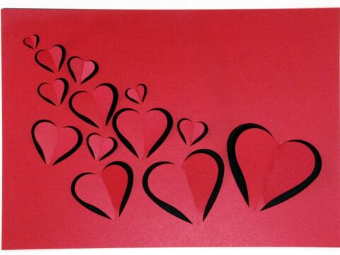 Laser Cut Flying Hearts Valentines Day Paper Card Free Vector