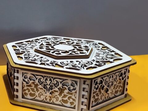 Laser Cut Decorative Hexagonal Gift Box Free Vector
