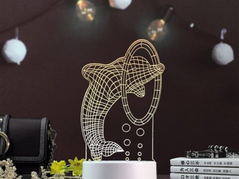 Laser Cut Dolphin 3D Acrylic LED Night Light Free Vector