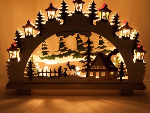 Laser Cut Christmas Ornaments Lamp Night Scene Wooden Window Light Free Vector