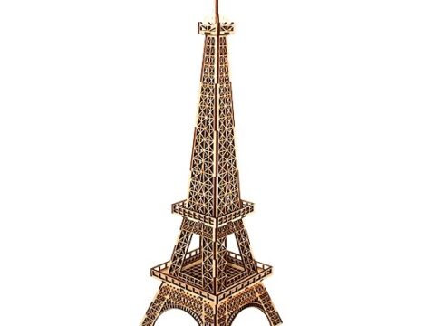 Laser Cut Wooden Eiffel Tower 3D Model Kit Free Vector