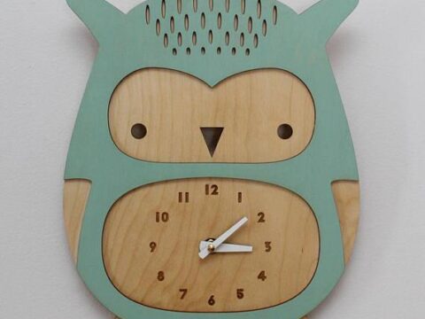 Laser Cut Cute Baby Owl Wall Clock Kids Room Decor Free Vector