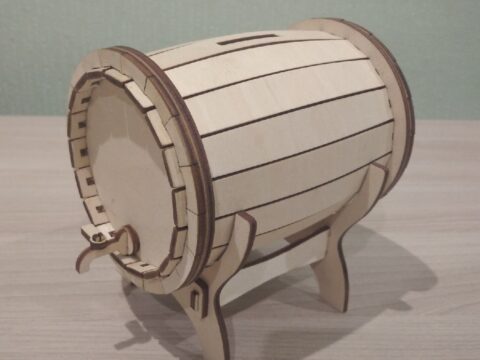 Laser Cut Wooden Barrel Money Bank Free Vector