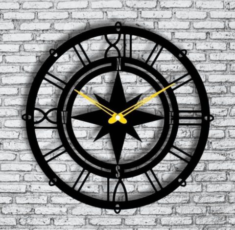 Laser Cut Compass Wall Clock Sailor Wall Clock Free Vector