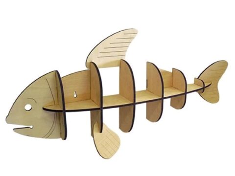 Laser Cut Wooden Fish Shelf Free Vector