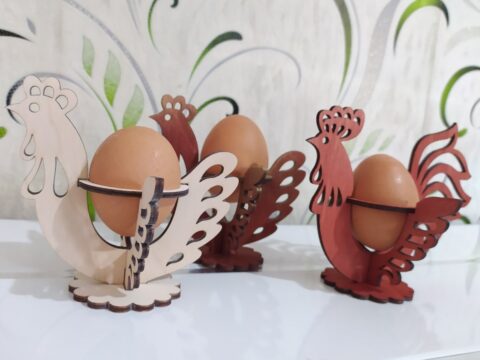 Laser Cut Wooden Easter Rooster And Chicken Egg Stand Free Vector