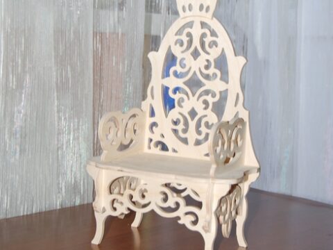Laser Cut Royal Doll Throne Miniature Dollhouse Throne Barbie Chair 12mm Free Vector