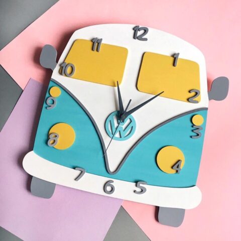 Laser Cut VW Camper Van Wall Clock Free Vector