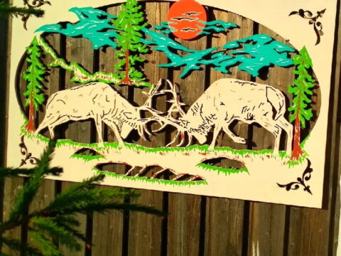 Laser Cut Garden Fence Wall Art Fighting Deer Outdoor Wall Decor DXF File