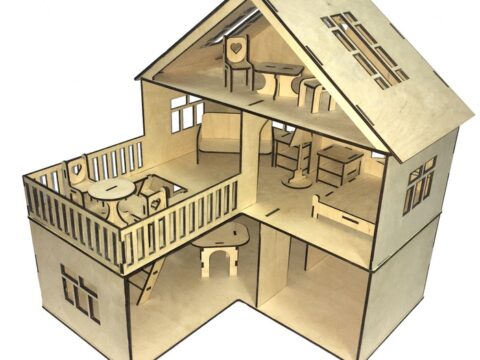 Laser Cut Dollhouse Open Sided Multi-story 40x60cm Plywood 3.5mm Free Vector