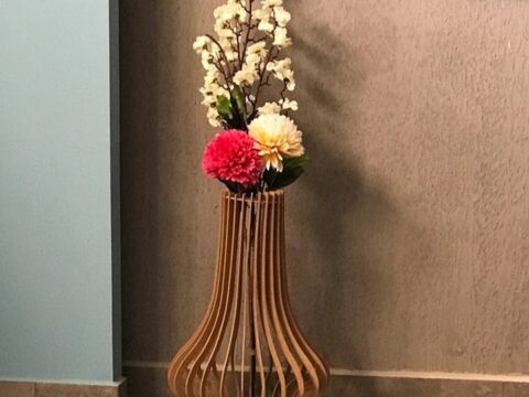Laser Cut Wooden Floor Flower Vase DXF File