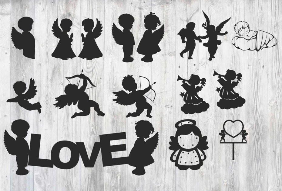 Laser Cut Engrave Cupid Silhouettes Free Vector