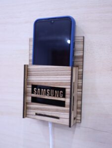 Laser Cut Wall-Mounted Mobile Holder Wooden Charging Phone Hanger 3mm Free Vector