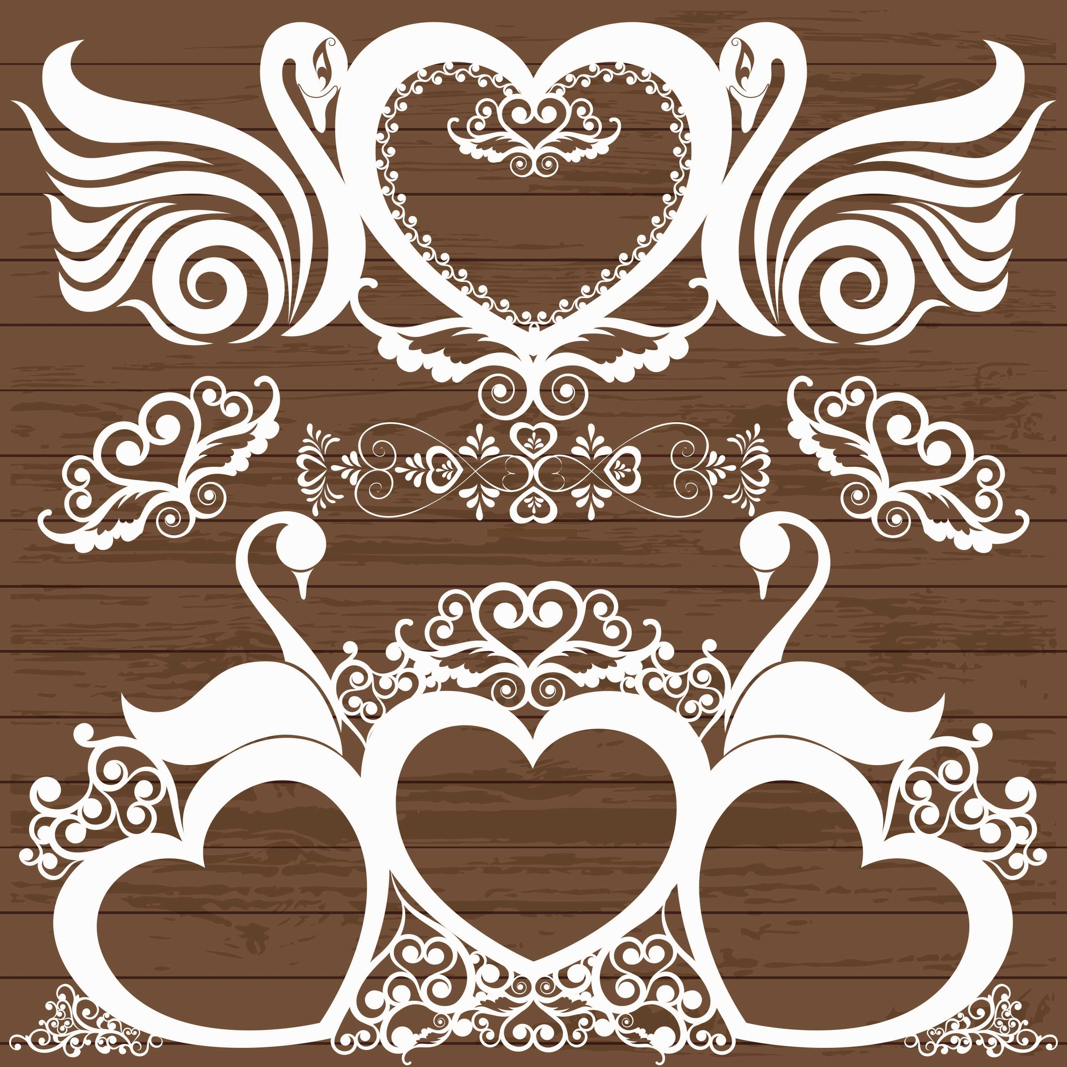 Laser Cut Engrave Swans Decor With Hearts Free Vector