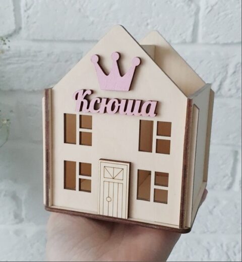 Laser Cut House Pen Holder Free Vector